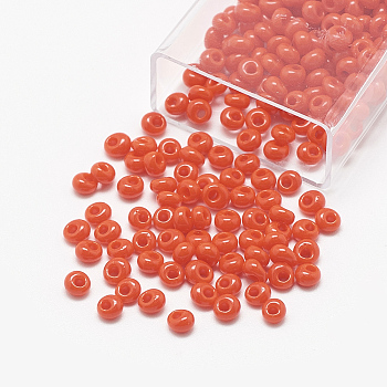 TOHO Japanese Fringe Seed Beads, Opaque Glass Round Hole Rocailles Seed Beads, (50) Opaque Sunset Orange, 3.8x3.2mm, Hole: 1mm, about 8000pcs/bag, 450g/bag