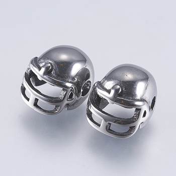 304 Stainless Steel Beads, Football Helmet, Antique Silver, 7x8.5x9mm, Hole: 2mm