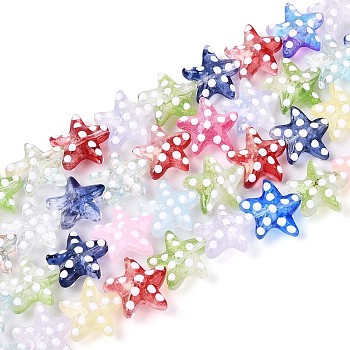 Glass Enamel Beads Strands, Star with Dot, Colorful, 14~14.5x15~15.5x6~7mm, Hole: 0.6mm, about 20pcs/strand, 9.65''(24.5cm)