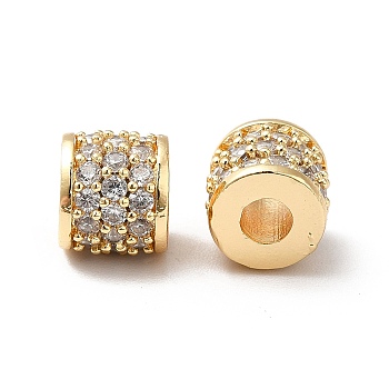 Brass Micro Pave Cubic Zirconia Beads, Real 18K Gold Plated, Column, Real 18K Gold Plated, 8x7mm, Hole: 3.5mm