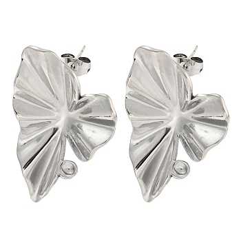 304 Stainless Steel Ear Studs, Leaf, Stainless Steel Color, 34x25mm