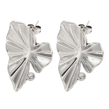 Non-Tarnish 304 Stainless Steel Ear Studs, Leaf, Stainless Steel Color, 34x25mm