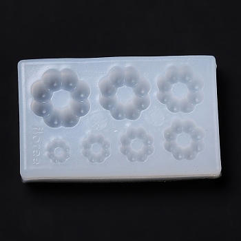 DIY Pendants Silicone Molds, Resin Casting Pendant Molds, For UV Resin, Epoxy Resin Jewelry Making, Flower, White, 45x28x7mm, Inner Diameter: 5~14X5~14mm