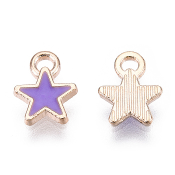 Alloy Enamel Star Charms, Cadmium Free & Nickel Free & Lead Free, Light Gold, Pentagram, Medium Purple, 9x6.5x1mm, Hole: 1.4mm