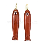 Natural Red Jasper Carved Pendants, Fish Charms with Brass Micro Pave Cubic Zirconia Findings, Golden, 44~45x10.5x8~8.5mm, Hole: 7x4mm(GG-CBA8D06-01G-02)