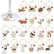 Dog Alloy Enamel Wine Glass Charms, with 316 Surgical Stainless Steel Hoop Earrings, Golden, 64mm, 20 Style, 1pc/style, 20pcs/set(AJEW-AB00185)