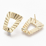 Brass Stud Earring Findings, with Loop, Real 18K Gold Plated, Nickel Free, Trapezoid, 21.5x19mm, Hole: 2mm, Pin: 0.8mm(X-KK-T056-16G-NF)