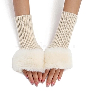 Plush Acrylic Fibers Knitting Fingerless Gloves, Arm Warmer, Winter Warm Gloves with Thumb Hole, Old Lace, 210x100mm(PW-WGBA7CE-04)