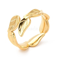 Ion Plating(IP) 201 Stainless Steel Open Cuff Ring, Leaf Finger Ring for Women, Real 18K Gold Plated, US Size 6 3/4(17.1mm), 5~10mm(RJEW-E063-50G)
