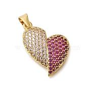 Brass Micro Pave Cubic Zirconia Pendants, with Shell, Heart Charms, with Jump Ring, Real 16K Gold Plated, 22x15x4mm, Hole: 4x3.5mm(KK-R002-19G-01)