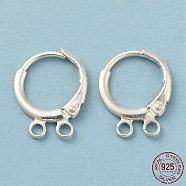 925 Sterling Silver Leverback Earrings Findings, with 2-Loops & S925 Stamp, Silver, 14.5x11.5x2mm, Hole: 1.6mm, Pin: 0.9mm(STER-M110-01B-S)