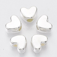 CCB Plastic Beads, Heart, Silver, 9x11.5x6.5mm, Hole: 3.5mm, about 1100pcs/500g(CCB-S163-016S)
