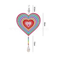 DIY Plastic Sun Catcher Hanging Sign Diamond Painting Kit, for Home Decorations, Heart, Mixed Color, 395mm(DIAM-PW0001-112I)