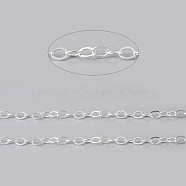 Brass Flat Oval Cable Chains, Unwelded, with Spool, Cadmium Free & Lead Free, Silver Color Plated, 3.5x3x0.5mm, about 32.8 Feet(10m)/roll(X-CHC025Y-S)