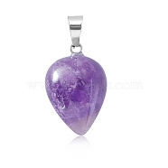 Natural Amethyst Pendants, Teardrop Charms with Platinum Plated Metal Snap on Bails, 26x16mm(WG38027-01)