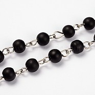 Frosted Transparent Glass Beads Chains for Necklaces Bracelets Making, with Platinum Iron Eye Pin, Unwelded, Black, 39.3 inch(AJEW-JB00103-06)