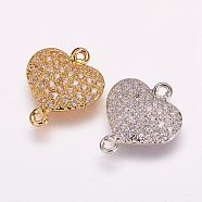 Brass Micro Pave Cubic Zirconia Links, Heart, Mixed Color, 13.5x11.5x2mm, Hole: 1mm(ZIRC-E118-20)
