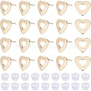 Unicraftale 30Pcs 201 Stainless Steel Stud Earring Findings, with 316 Stainless Steel Pin and Hole, Heart, with 50Pcs Plastic Ear Nuts, Golden, 11x11mm, Hole: 1.6mm, Pin: 0.7mm(STAS-UN0038-72)