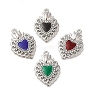Alloy Pendant, with Glass, Cadmium Free & Nickel Free & Lead Free, Heart with Lotus Charms, Mixed Color, Platinum, 27x18.5x3mm, Hole: 1.6mm(PALLOY-H128-02P)