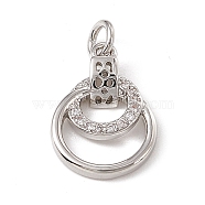 Brass Micro Pave Cubic Zirconia Charms, with Jump Rings, Double Ring Charm, Platinum, 15x10.5x3mm, Hole: 2.7mm(ZIRC-F132-79P)