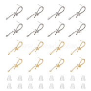 8 Pairs 2 Color Brass Stud Earring Findings, with 316 Surgical Stainless Steel Pin and Horizontal Loops and Plastic Ear Nuts, Knot, Platinum & Golden, 32x11x8mm, Hole: 2.2mm, Pin: 0.7mm, 2 Pair/color(KK-FH0006-64)