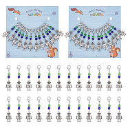 Robot Pendant Stitch Markers, Alloy & Glass Seed Bead Crochet Lobster Clasp Charms, Locking Stitch Marker with Wine Glass Charm Ring, Antique Silver & Platinum, 4.4cm, 12pcs/set, 2 sets/box(HJEW-AB00294)
