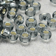 8/0 Grade A Round Glass Seed Beads, Silver Lined, Gray, 8/0, 3x2mm, Hole: 1mm, about 10000pcs/pound(SEED-Q007-3mm-F56)