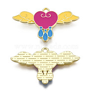 Alloy Enamel Pendants, Cadmium Free & Lead Free, Heart with Wing, Golden, Medium Violet Red, 18.5x32x1.3mm, Hole: 1.6mm(PALLOY-F286-12B-G)