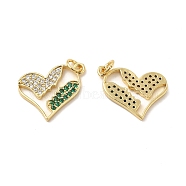 Brass Micro Pave Cubic Zirconia Pendants, with Jump Ring, Heart with Lover's Face Charm, for Valentine's Day, Real 18K Gold Plated, 15x20x2mm, Hole: 3.5mm(KK-E068-VB129)