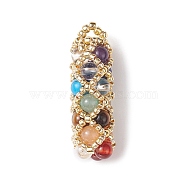 7 Chakra Mixed Gemstone Pendants, Column Charms with Sead Bead Wrapped, Colorful, 31x10mm, Hole: 3x2.5mm(PALLOY-MZ00138-01)
