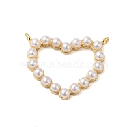 Rack Plating Brass & Glass Pearl Pendants, Cadmium Free & Lead Free, Heart, Seashell Color, Real 18K Gold Plated, 21.5x25.5x4mm, Hole: 1.6mm(KK-S372-09G)