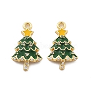 Christmas Theme Brass Micro Pave Cubic Zirconia Pendants, with Enamel, Lead Free & Cadmium Free, Long-Lasting Plated, Real 18K Gold Plated, Christmas Tree, 19x11x3mm, Hole: 1.5mm(KK-L228-30C-G)