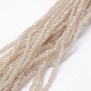 Electroplate Glass Beads Strands, Imitation Jade, Pearl Luster Plated, Faceted, Rondelle, Tan, 2.5x1.5mm, Hole: 0.5mm, about 197~201pcs/strand, 12.9 inch(33cm)(EGLA-J144-PL-C03)
