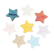 Translucent Resin Cabochons, AB Color Plated, Star with Word Fashion, Mixed Color, 31.5x33.5x4.5mm(CRES-Z001-15)