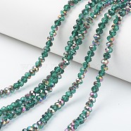 Electroplate Transparent Glass Beads Strands, Half Rose Gold Plated, Faceted, Rondelle, Dark Cyan, 8x6mm, Hole: 1mm, about 65~68pcs/strand, 15.7~16.1 inch(40~41cm)(EGLA-A034-T8mm-R18)
