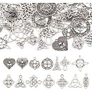 84Pcs 14 Styles Tibetan Style Alloy Pendants, Mixed Shapes, Antique Silver, 14~33x12~30x1.5~3mm, Hole: 1.2~2.2mm, 6pcs/style(FIND-AR0004-09)