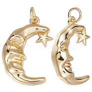 Brass Pendants, with Jump Rings, Moon with Star, Real 16K Gold Plated, 22x15x4mm, Hole: 3mm, 10pcs/box(KK-BBC0005-06)