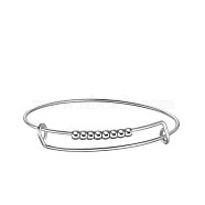 SHEGRACE Adjustable 304 Stainless Steel Expandable Bangles, with Round Beads, Stainless Steel Color, Inner Diameter: 2-3/8 inch(6cm)(JB704A)
