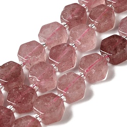 Natural Strawberry Quartz Beads Strands, Hexagon, with Seed Beads, 8.5~9x8.5~10x4~5mm, Hole: 1mm, about 37~38pcs/strand, 15.55''~15.75''(39.5~40cm)(G-P534-A03-02)