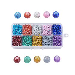 Drawbench Glass Beads, Round, Mixed Color, 4~5x4mm, Hole: 1mm, about 215~220pcs/compartment, 2150~2200pcs/box, packaging box: 13.5x7x3cm(GLAD-JP0001-03-4mm)