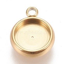 Ion Plating(IP) 304 Stainless Steel Pendant Cabochon Settings, Lace Edge Bezel Cups, Flat Round, Golden, Tray: 8mm, 13x10.5x3mm, Hole: 1.8mm(X-STAS-K202-03C-G)