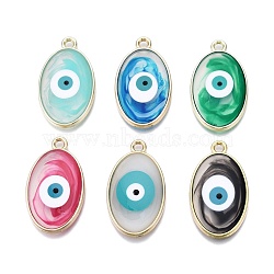Alloy Enamel Pendants, Golden, Oval with Evil Eye Patter, Mixed Color, 34x20x3mm, Hole: 2.2mm(ENAM-F143-05F-G)