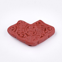 Cinnabar Beads, Carved Lacquerware, Lip, Red, 18x30x7mm, Hole: 1.8mm(CARL-T001-08)