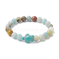 Natural Flower Amazonite & Synthetic Turquoise Turtle Beaded Stretch Bracelet, Inner Diameter: 2-1/8 inch(5.5cm)(BJEW-JB09699-01)