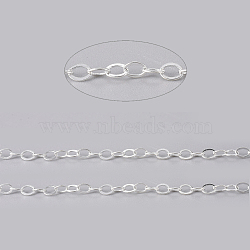 Brass Flat Oval Cable Chains, Unwelded, with Spool, Cadmium Free & Lead Free, Silver Color Plated, 3.5x3x0.5mm, about 32.8 Feet(10m)/roll(X-CHC025Y-S)