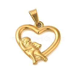 Ion Plating(IP) 304 Stainless Steel Pendants, Heart with Cupid Charm, Golden, 23x22x2.5mm, Hole: 6x3mm(STAS-C103-20A-G)