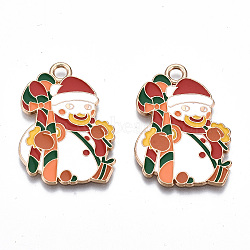 Eco-Friendly Alloy Enamel Pendants, Cadmium Free & Lead Free & Nickel Free, for Christmas, Christmas Snowman, White, 32.5x23.5x1mm, Hole: 3mm(ENAM-Q437-063-NR)