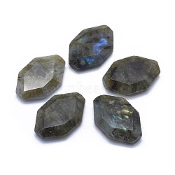 Natural Labradorite Cabochons, Hexagon, Faceted, 30x20x7mm(G-L514-008)