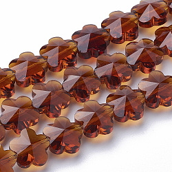 Transparent Glass Beads, Faceted, Plum Blossom, Chocolate, 10x10x7mm, Hole: 1mm(GLAA-Q066-10mm-C04)