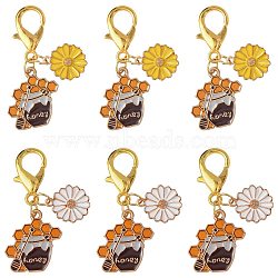 10Pcs 2 Styles Honey & Flower Alloy Enamel Pendant Decorations, with Alloy Lobster Claw Clasps, Mixed Color, 45mm, 5pcs/style(HJEW-FS00088)